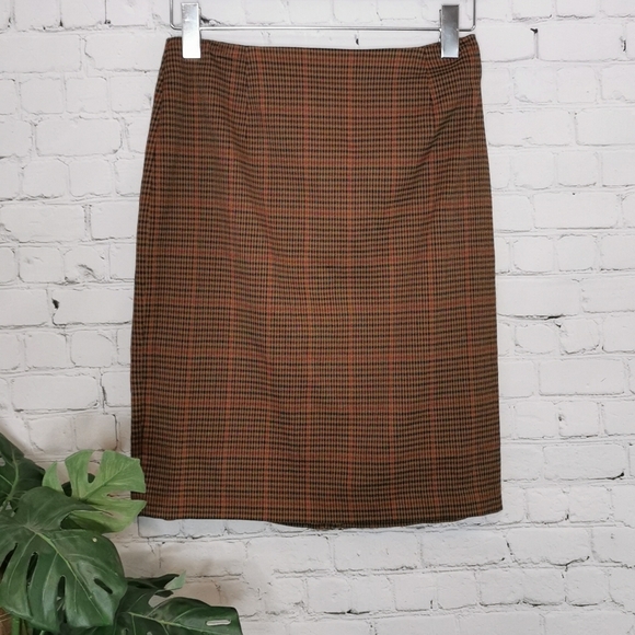 Amanda Smith Vintage 80s Brown Plaid Skirt Retro Preppy Academia Fall - Picture 2 of 10